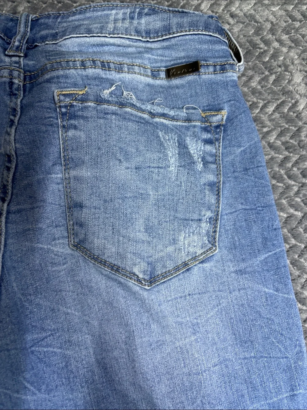 KanCan Distressed Ankle Crop Jeans in Medium Blue Wash